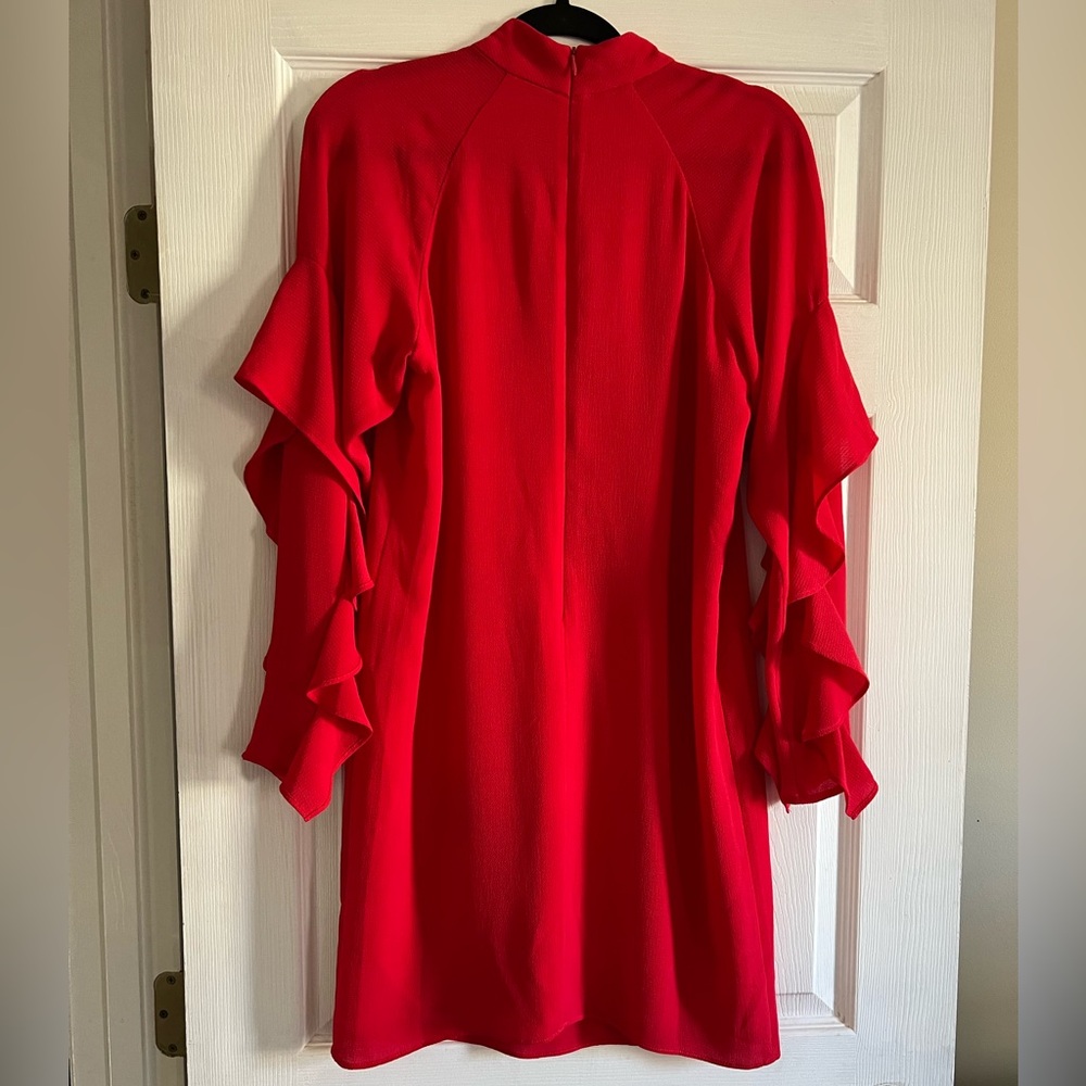 Maggy London Dress Red Long Sleeve Ruffle 2 - Picture 4 of 5